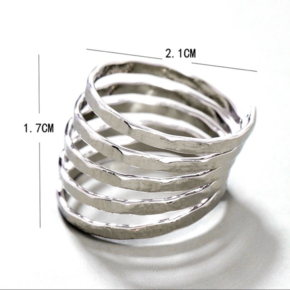 Any 2/$20! Silver Hammered Metal Layered Wrap Ring - Picture 4 of 7